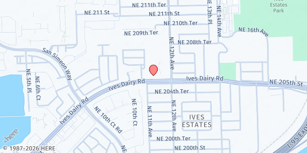 Map showing Unify Christian Baptist at 1121 NE 205th Terr, Miami, FL