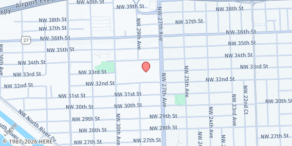 Map showing Victory For Youth at Miami Dade School Police Headquarters Complex at 3302 NW 27th Ave., Miami, FL
