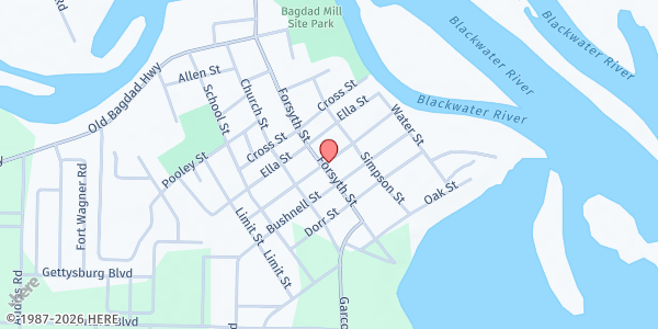 Map showing Bagdad Methodist Church at 4540 Forsyth St., Milton, FL