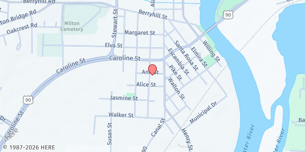 Map showing First Baptist Church of Milton at 6797 Caroline St., Milton, FL