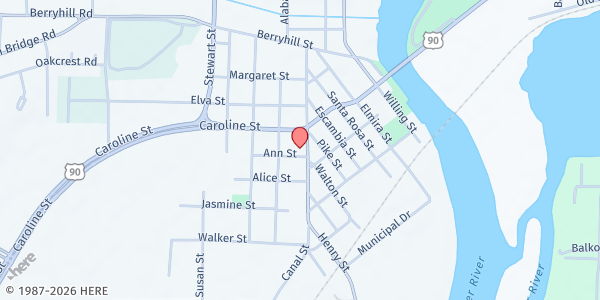 Map showing First Baptist Church of Milton at 6797 Caroline St., Milton, FL