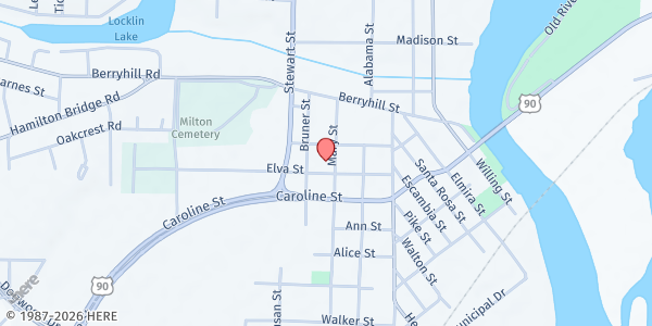 Map showing Margaret Street Church of Christ at 6745 Margaret St., Milton, FL