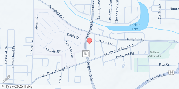 Map showing Olivet Baptist Church - North Parking Lot at 5240 Dogwood Dr., Milton, FL