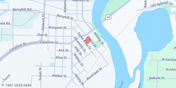 Map showing The Salvation Army - Milton at 6861 Oak St., Milton, FL