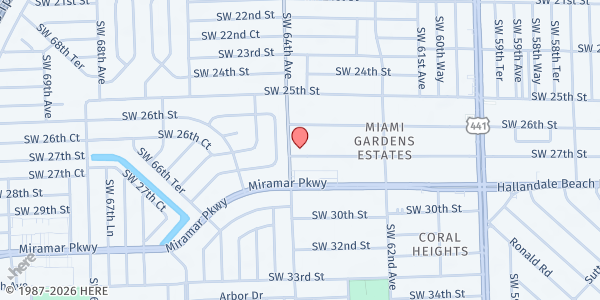Map showing EMMA Community Outreach @ Power of Faith Ministries at 6337 SW 27th St., Miramar, FL