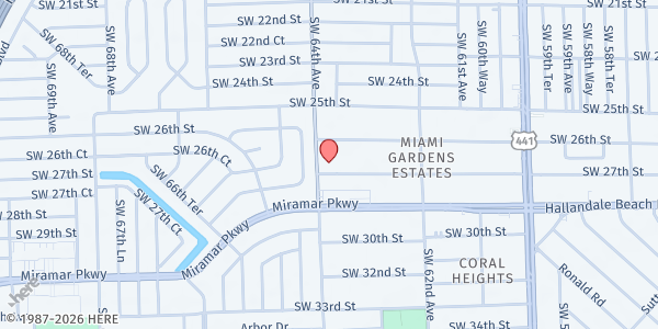 Map showing Emma Faith Global Community Outreach at 6337 SW 27th St, Miramar, FL
