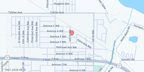 Map showing MOOREHAVEN CHURCH OF GOD OF PROPHECY at 399 Ave. E. NW, Moore Haven, FL