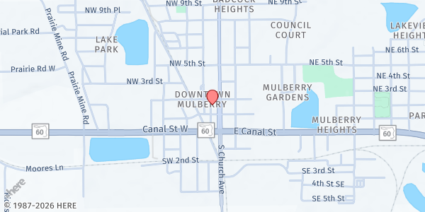 Map showing Jerusalem Missionary Baptist Church at 306 SW 2nd Ave., Mulberry, FL