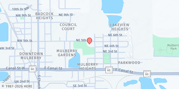 Map showing Mulberry Civic Center at 901 Northeast 5th Street, Mulberry, FL