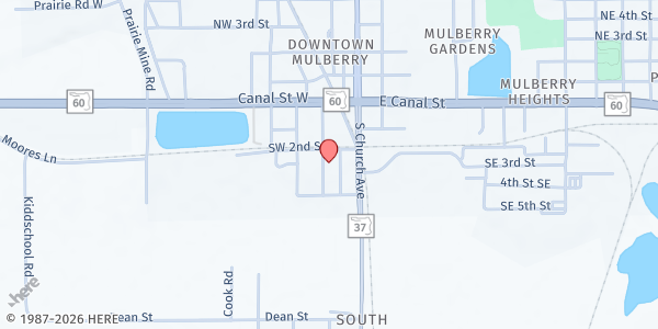 Map showing Mulberry Community Service Center at 306 Southwest 2nd Ave, Mulberry, FL