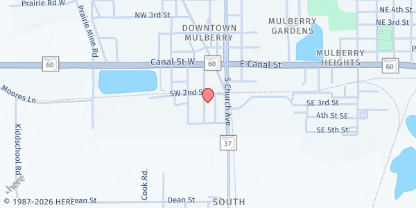Map showing Mulberry Community Service Center MOBILE Pantry at 306 Southwest 2nd Ave, Mulberry, FL