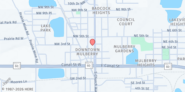 Map showing Mulberry UMC at 306 N. Church Ave., Mulberry, FL