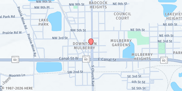 Map showing Mulberry UMC at 306 N. Church Ave., Mulberry, FL