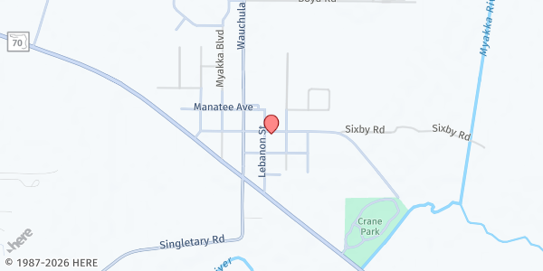 Map showing Myakka City United Methodist Church at 10525 Lebanon Ave., Myakka City, FL