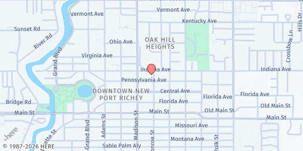 Map showing BayCare Behavioral Health – Community Recovery Center at 6040 Indiana Avenue, New Port Richey, FL
