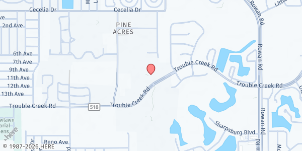 Map showing Calvary Chapel Worship Center - Helping Hands at 6825 Trouble Creek Road, New Port Richey, FL