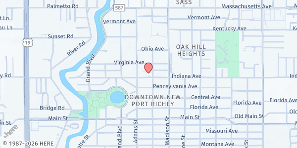 Map showing First United Methodist Church Food Pantry at 5901 Indiana Avenue, New Port Richey, FL