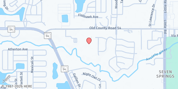 Map showing St. Vincent De Paul - St. Thomas Aquinas Catholic Church at 8320 Old County Road 54, New Port Richey, FL