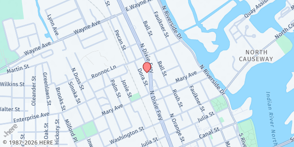 Map showing Halifax Urban Ministries Food Pantry at 524 N Dixie Fwy, New Smyrna Beach, FL