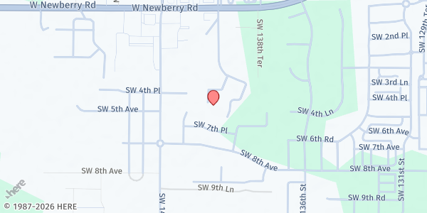 Map showing Bridge City Community Church at 410 SW 140 Terrace, Newberry, FL