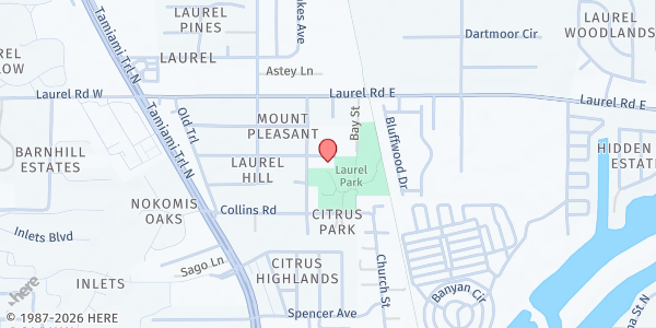 Map showing Laurel Civic Association at 509 Collins Rd., Nokomis, FL