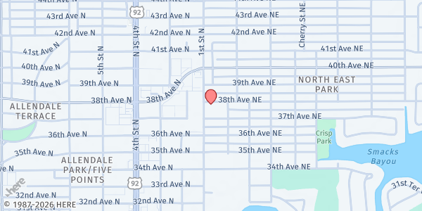 Map showing North East Park Baptist Church -- St. Petersburg at 3737 1st Street Northeast, North East Park, FL
