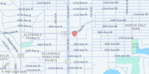 Map showing Wesley United Methodist Church at 301 37th Avenue North, North East Park, FL