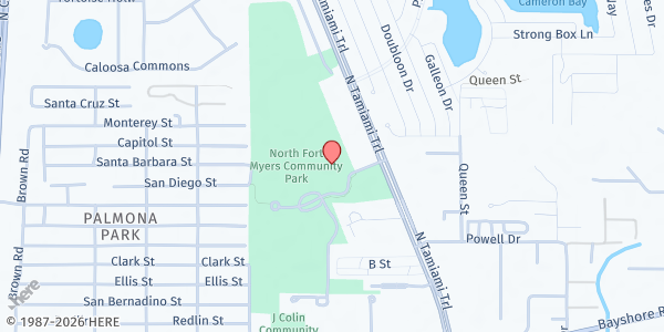 Map showing COMMUNITY COOPERATIVE - NORTH FORT MYERS REGIONAL PARK at 2000 N RECREATION PARK WAY, NORTH FORT MYERS, FL