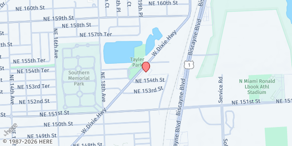 Map showing JCS Kosher Food Bank at 15455 W. Dixie Hwy., North Miami Beach, FL