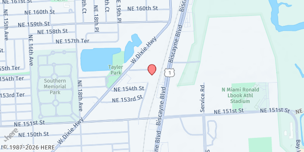 Map showing Joshua's Heart Foundation at 2056 NE 155th St., North Miami Beach, FL