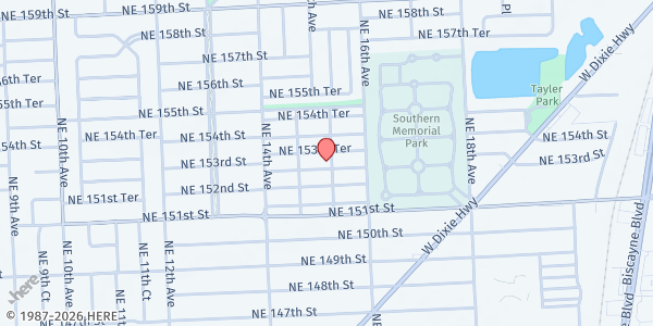 Map showing Washington Park Community Center at 15290 NE 15th Ct, North Miami Beach, FL
