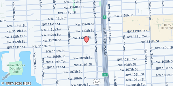 Map showing Faithful Deliverance Temple Church at 767 NW 111th St., North Miami, FL