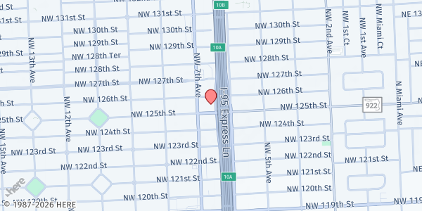 Map showing Good News Community Church Food Pantry at 655 NW 125th St., North Miami, FL