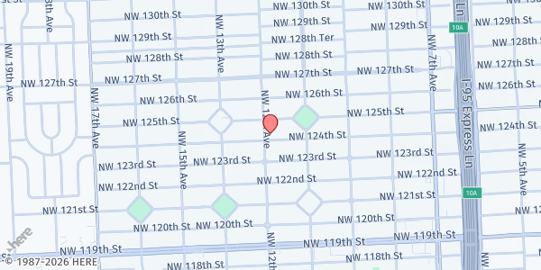Map showing N. Miami Church of Nazarene at 1195 NW 124th St., North Miami, FL