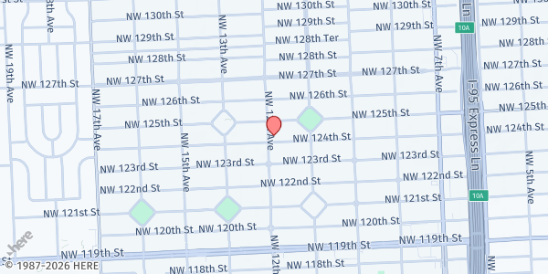 Map showing North Miami Church of the Nazarene at 1195 NW 124th St., North Miami, FL
