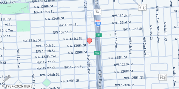 Map showing Unity Baptist Church at 13001 NW 7th Ave, North Miami, FL