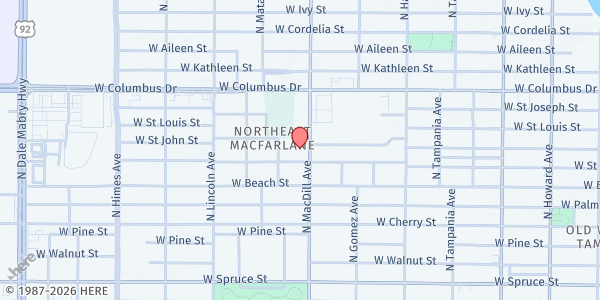 Map showing Light of Hope Church Hall at 2606 North Mac Dill Avenue, Northeast MacFarlane, FL