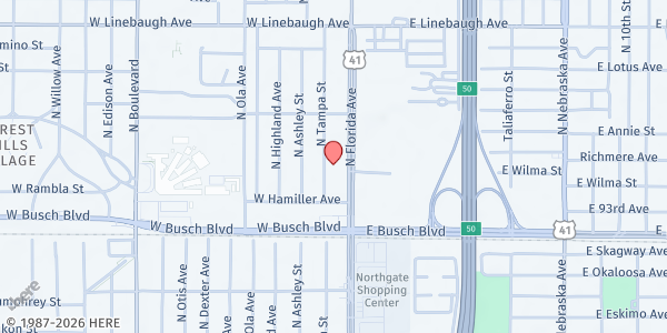 Map showing Christ In You Ministries at 9340 North Florida Avenue, Northwest Tampa, FL