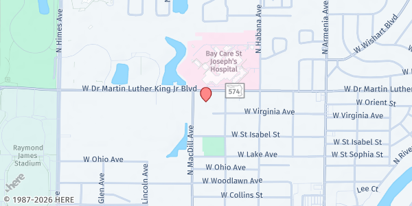 Map showing ST. JOSEPH HOSPITAL at 3010 West Martin Luther King Junior Boulevard, Northwest Tampa, FL