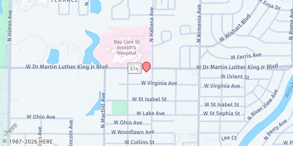 Map showing Tampa Family Health Center at 2808 West Martin Luther King Junior Boulevard, Northwest Tampa, FL