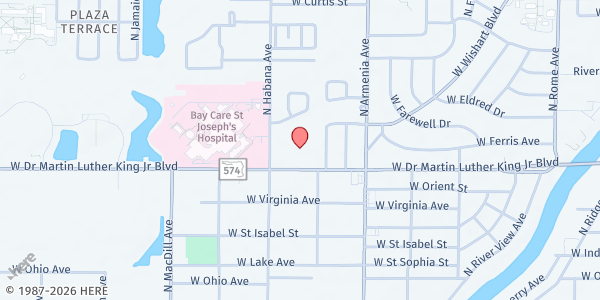 Map showing Tampa Family Health Centers - Dr. MLK Jr. Blvd at 2727 West Martin Luther King Junior Boulevard, Northwest Tampa, FL