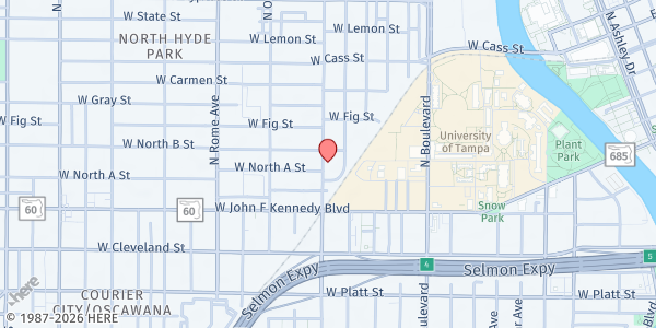 Map showing The Spring of Tampa Bay - Main Shelter at 211 North Willow Avenue, Northwest Tampa, FL