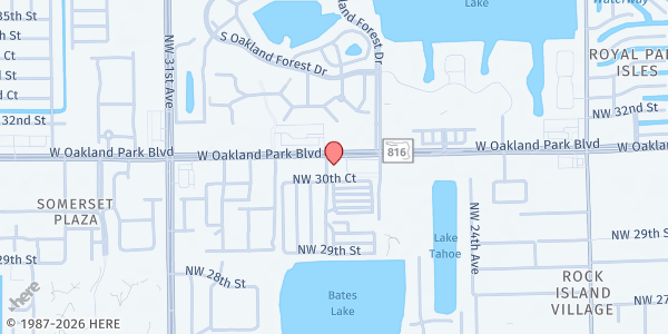 Map showing Deliverance Reunited at 2800 Oakland Park Blvd, Oakland Park, FL