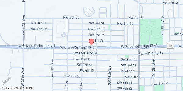 Map showing Broadway Community Outreach Ministry at 2027 W. Silver Springs Boulevard, Ocala, FL