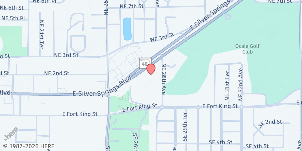 Map showing Marion County Veterans Helping Veterans at 2730 E. Silver Springs Blvd., Unit 200, Ocala, FL