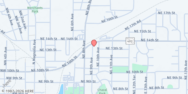 Map showing Ocala Church of God of Prophecy at 1307 NE 9th Ave., Ocala, FL