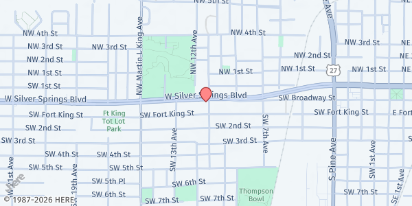Map showing Tabernacle of Deliverance Outreach Ministries Inc at 1110 West Silver Springs Boulevard, Ocala, FL
