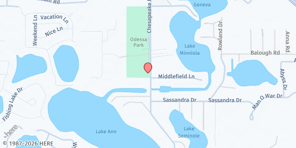 Map showing Father and Son Love Free Food Pantry at 1627 Chesapeake Drive, Odessa, FL