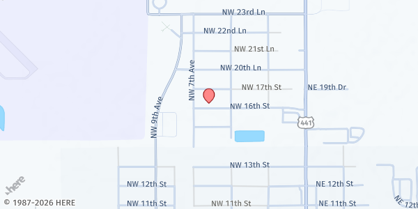 Map showing Big Lake Missions Outreach at 605 NW 16th St., Okeechobee, FL