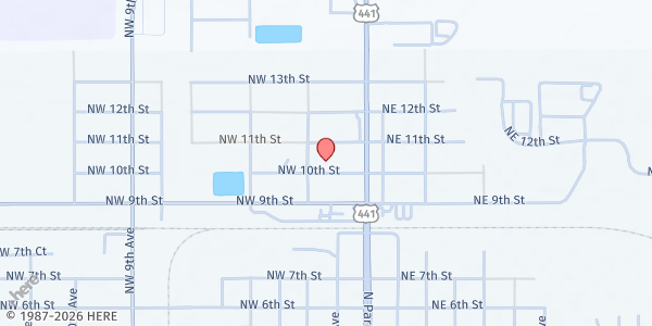 Map showing Church of God of Prophecy at 102 NW 10th Street, Okeechobee, FL
